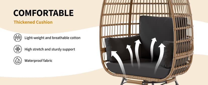 360°Oversize Swivel Egg Chair Outdoor, Heavy-Duty Steel Wicker Egg-Shaped Chair w/4 Cushions, Patio Rotating Rattan Egg Basket Lounge Seat for Patio, Porch, Backyard, Living Room, Black