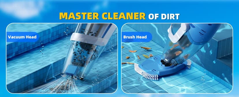Cordless Pool Vacuum with Telescopic Pole, 26.5 gallons/min Powerful Suction, Handheld Rechargeable Swimming Pool Cleaner with 1H Running Time, Pool Vacuum for Above/In Ground Pools, Spas, Hot Tubs