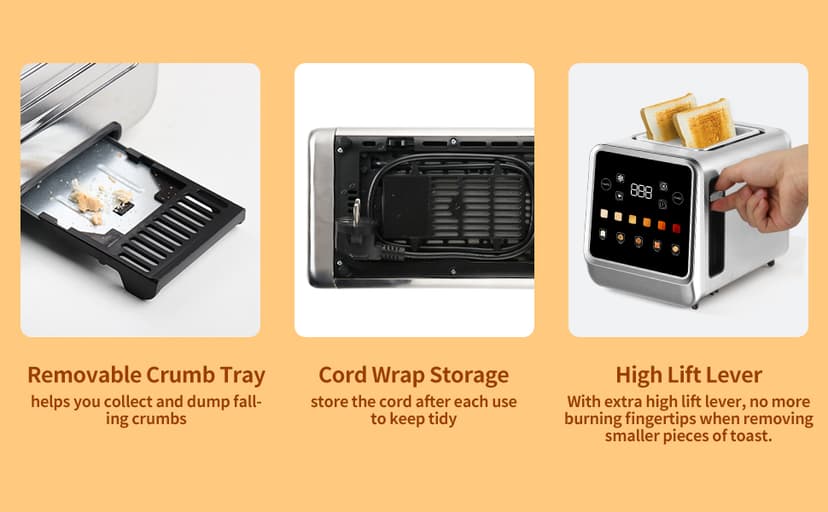 Toaster Touch Screen Toaster 2 Slice with LCD Display Stainless Steel Digital Timer Toasters 6 Bread Types& 6 Shade Settings Smart Extra Wide Slots Tostadora With Bagel Cancel,Defrost Functions