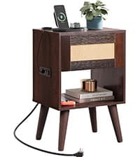 WLIVE End Table with Charging Station, Narrow Side Table for Living Room, Farmhouse Night Stand with Storage, Small Wooden Cabinet with USB Ports and Outlets for Living Room and Bedroom, Espresso