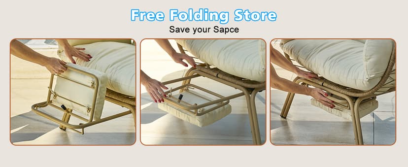 Wicker Egg Chair with Footrest & Cushions - Oversized 450lb Capacity Boho Wicker Egg Chair with Ottoman for Indoor/Outdoor - Beige Rattan Lounge Seat for Patio, Balcony, Garden, Home