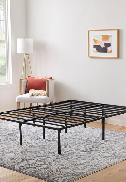 Linenspa Folding Metal Platform Bed Frame - No Box Spring Needed - Underbed Storage - Simple Tool Free Assembly - Mattress Foundation - 14" High - Traditional Design - Sturdy Steel - Full Size