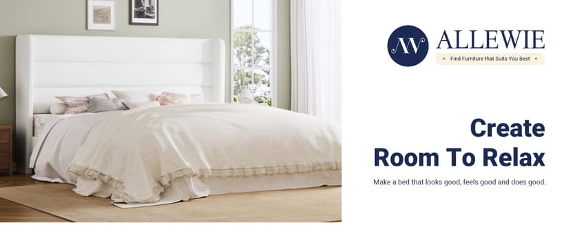 Allewie Queen Size Platform Bed Frame with Velvet Upholstered Wingback Headboard, No Box Spring Needed, Under Bed Storage Space, Strong Wooden Slats, Modern Mattress Foundation, Easy Assembly, White