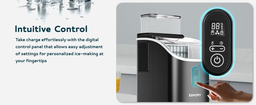 EUHOMY Ice Cube Maker Machine Countertop with External Water Tank, 34Lbs, 16Pcs Ready in 13 Mins, 2 Ways to Add Water, Auto-Cleaning, with Ice Scoop & Basket, for Home/Kitchen/Office/Bar (Black)