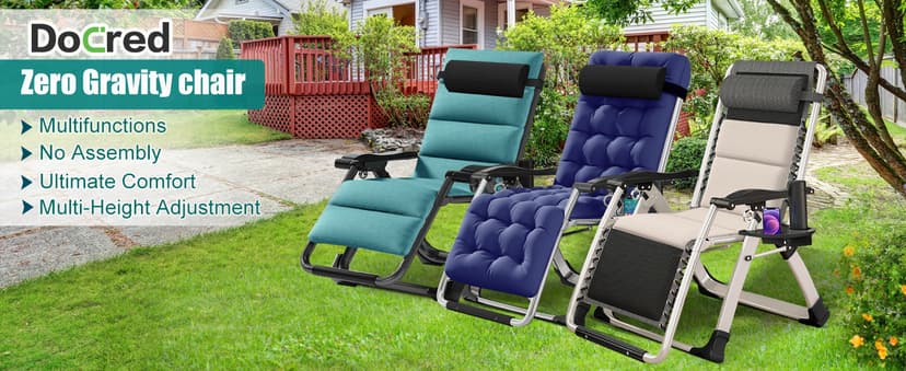 Zero Gravity Chair, Lawn Recliner, Reclining Patio Lounger Chair, Folding Portable Chaise with Detachable Soft Cushion, Cup Holder, Headrest