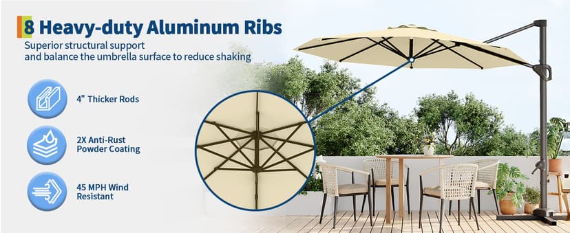 10FT Patio Umbrella Outdoor Large Cantilever Umbrella w/Base Included Market Sun Shade Windproof Offset Umbrella with 360-Degree Rotation for Garden Deck Pool Patio, Turquoise Blue
