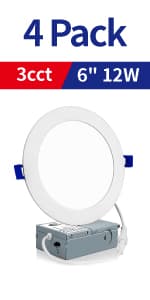 Meconard 4 Pack 4 Inch LED Recessed Ceiling Light with Junction Box, 3000K/4000K/5000K Selectable, 9W=75W 750LM, Dimmable Canless Downlights, ETL and Energy Star Listed