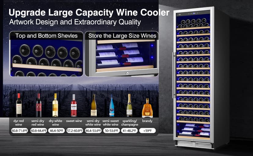 Upgraded 24 Inch Wine Cooler Refrigerator, 190 Bottles Wine Fridge with Professional Temperature Control System, Freestanding or Built-in installation, Quiet Operation