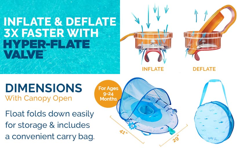 Swimways Ultra Baby Spring Float, Premium Inflatable Baby Pool Float with Sun Canopy, Fast Inflation & Carry Bag (9-24 Months), Mermaid Toys for Kids