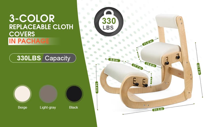 Ergonomic Kneeling Chair with Back Support,Kneeling Chair Improve Posture and Relife Back Pain,Soft Memory Arc-Pad and Wood Adjustable Height Rocking Knee Chairs,Ideal for Office Home Desk,Natual