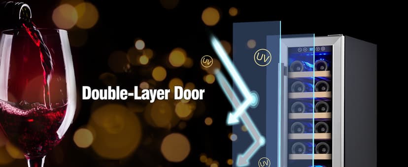 Kalamera Mini Fridge 15" Wine Cooler Refrigerator - 30 Bottle Wine Fridge with Stainless Steel Refrigerator& Double-Layer Tempered Glass Door and Temperature Memory Function Built-in or Freestanding