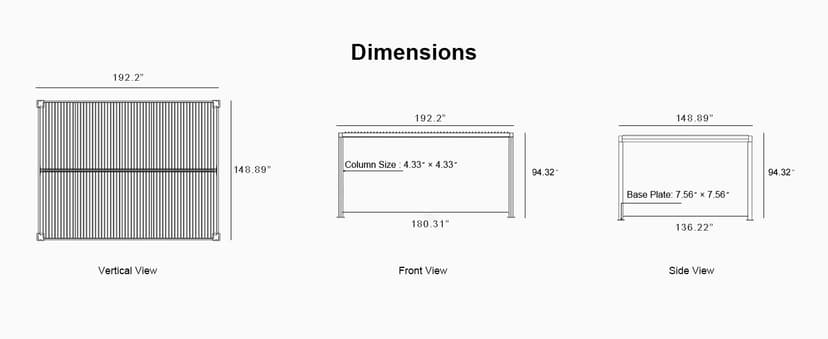 PURPLE LEAF Louvered Pergola 94AS 12' x 16' Outdoor Aluminum Pergola with Adjustable Roof for Deck Backyard Garden Grey Hardtop Gazebo