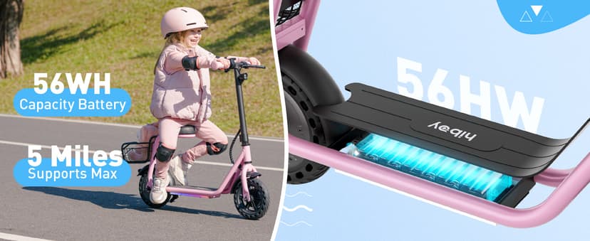 Hiboy Q2 Lite Electric Scooter with Seat for Kids Ages 4-10 - UL Certified, Up to 9.3 MPH with 100W Motor, 3-Speed Adjustable, Rear Basket, LED Neon/Brake Lights, LCD Display