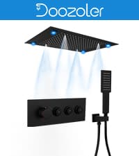 23" Full Body Thermostatic Shower System with Body Jets, Luxury LED Music Rainfall Waterfall Shower Jets System In Wall, Smart Ceiling Mount Multi Function Rain Shower Faucet Set