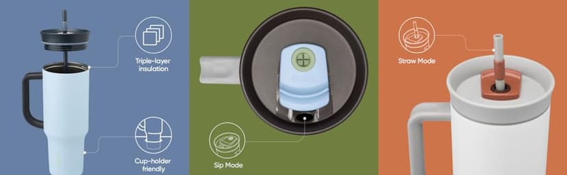 Owala Stainless Steel Triple Layer Insulated Travel Tumbler with Spill Resistant Lid, Straw, and Carry Handle, BPA Free, 40 oz, Gray (Foggy Tide)