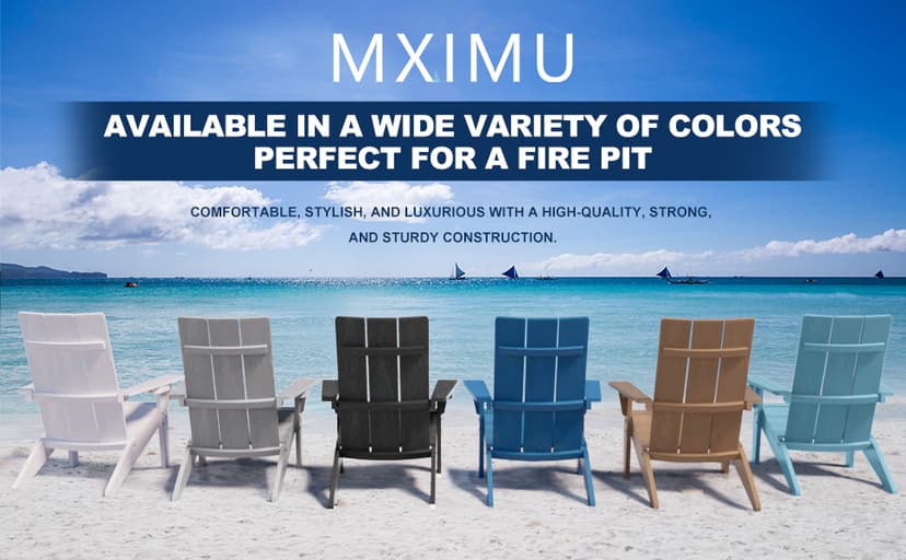 MXIMU Modern Adirondack Chairs Set of 4 Weather Resistant with Cup Holder Oversize Plastic Fire Pit Chairs Plastic Outdoor Chairs for Firepit Area Seating (Black)