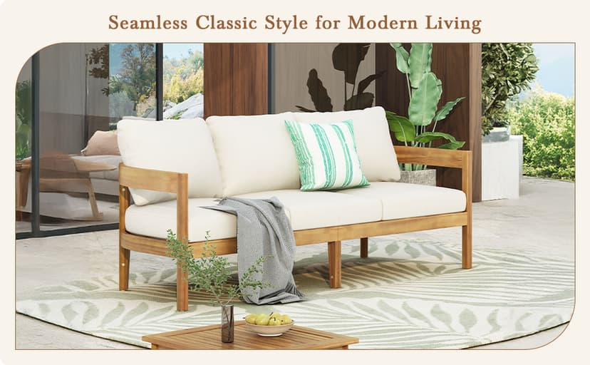 Christopher Knight Home Brooklyn Outdoor 3 Seater Sofa with Cushions - Acacia Wood - Teak/Beige