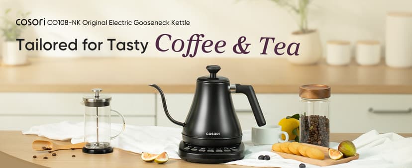 COSORI Electric Gooseneck Kettle with 5 Temperature Control Presets, Pour Over Kettle for Coffee & Tea, Hot Water Boiler, 100% Stainless Steel Inner Lid & Bottom, 1200W/0.8L