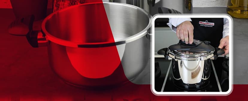 Magefesa Nova 4.2 Qt Stovetop Pressure Cooker – Fast Cooking, Easy Locking, 18/10 Stainless Steel, Induction Compatible, 5 Safety Features, 11.6 PSI