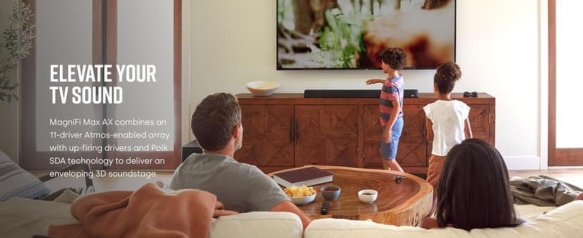 Polk Audio MagniFi Max AX 5.1.2 Channel Sound Bar with 10" Wireless Subwoofer, Dolby Atmos and DTS:X Certified, Polk's Patented VoiceAdjust & SDA Technologies, Easy Setup, Black