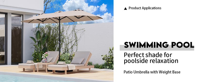 15ft Patio Umbrella with Base,Large Outdoor Double-Sided Rectangle Umbrella with Crank Handle, Market Umbrella for Poolside Garden Deck Backyard Beach Pools, Beige