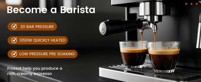 Espresso Machine 20 Bar, Milk Frother Steam Wand, 60oz (1.8 Liters) Water Tank, 1350W for Home Barista Espresso Latte Macchiato and Cappuccino Maker