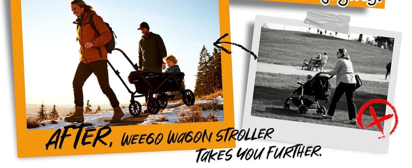 Tandem Wagon Stroller for 2 Kids, All-Terrain with Removable UV-Protection Canopy, Adjustable Push/Pull Handle, Snack Tray & Cup Holders, Perfect for Baby and Toddler(Khaki)