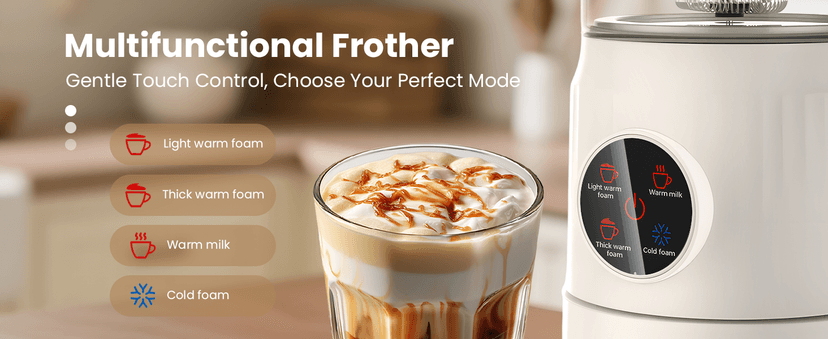 4-in-1 Milk Frother, Electric Milk Frother and Steamer with LED Touch Screen, Non-stick Bottom, Milk Warmer 13.52oz for Lattes, Cappuccinos, and Macchiatos at Home, White