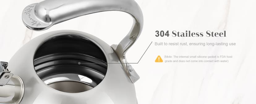 Harriet Tea Kettle Stovetop, 2.5 Quart Whistling Stainless Steel Tea Pot, 3-Layer Base, Unique Ergonomic Handle, Includes Pot Holder & Mat, Electric/Induction/Gas Stovetops Applicable, Mirror Finish