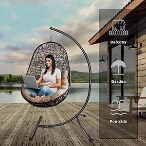 GOUTIME Hammock Chair Stand Only, Hanging Swing Egg Chair Stands Frame Holder, Heavy Duty Steel C Stand for Indoor Outdoor, Max Load 350 LBS