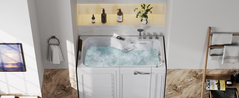 Empava Walk In Tub for Seniors,54" x 30'' Right Drain,12 Air & 13 Whirlpool Massage Jets Bathtub,with built-in Heater,2 Safety Handrail,19.25" Wide Right Outswing Door,Slip-Resistant Floor,Acrylic