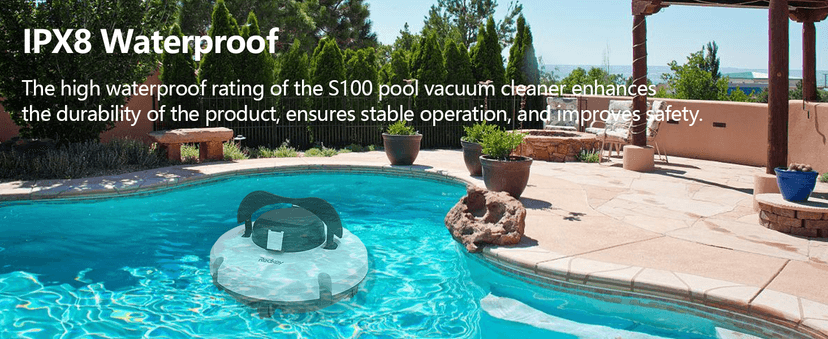 S100 Cordless Robot Pool Cleaner, Last 130Min, 18° Slope Angle, Automatic Pool Vacuum for Above Ground Pools, Self-Parking Pool Cleaner with Filter Basket, Pool Robot Up to 1100 sq.ft