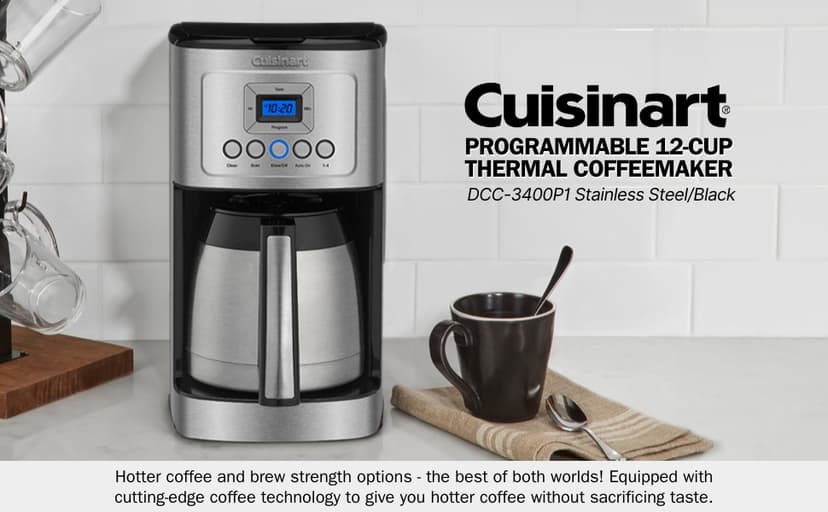 Cuisinart 12 Cup Programmable Stainless Steel Thermal Coffee Maker with Thermal Carafe (DCC-1850 /DCC-3400) Bundle Including Permanent Filter and 1 YR CPS Enhanced Protection Pack