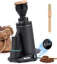 Huanyu Commercial Coffee Grinder with 64mm Flat Burr Anti-Flying Grounds Outlet 26oz Lotus Hopper 8 Stepless Settings Electric Coffee Grinders with Smart Touchscreen for Cafés Restaurants