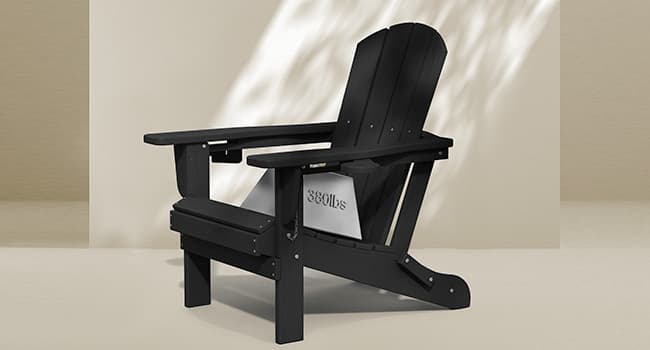 SERWALL HDPE Folding Adirondack Chair with Dual Cup Holder - Composite Adirondack Chair - Black