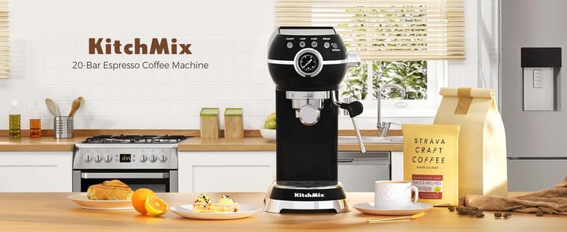 Espresso Machine with Milk Frother, 20 Bar Espresso Maker for Latte and Cappuccino, Expressions Coffee Machine with Removable Water Tank (Glossy dark)