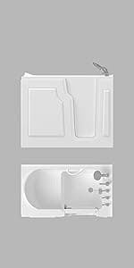 FerdY Floridian 52" Walk-in Bathtub with Right-Side Door Opening and Quick Fill and Drain System, Rectangular Soaking Bathtub in White