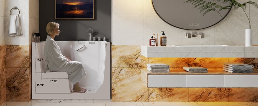 Empava Walk-In Tub, Japanese Soaking Bath, Right Outward Door, Low Threshold, Slip-Resistant, Built-in Seat, Fast Drain, Handrails, Easy Access for Seniors & Mobility-Impaired,54"
