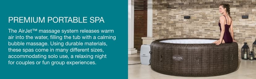 Bestway SaluSpa St Moritz Large Round AirJet 7 Person Inflatable Hot Tub Portable Outdoor Spa with 180 Soothing AirJets and Cover, Brown