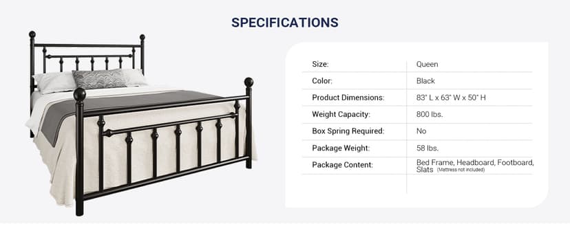 Allewie 14 Inch Queen Size Metal Platform Bed Frame with Victorian Vintage Headboard and Footboard/Under Bed Storage/No Box Spring Needed/Easy Assembly/Noise Free/Mattress Foundation/Black