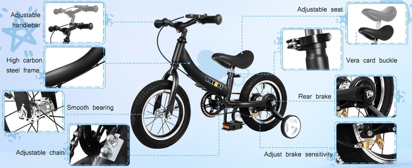 Balance Bike 2 in 1,The Dual Use of a Kids Balance Bike and Toddler Bike, for 2 3 4 5 6 7 Years Old -12 14 16 Inches with Training Theory, Brake, Pedal