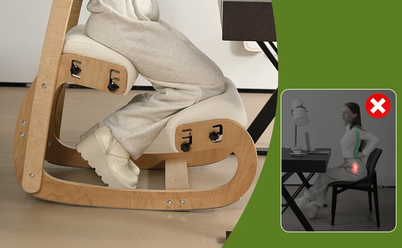 Ergonomic Kneeling Chair with Back Support,Kneeling Chair Improve Posture and Relife Back Pain,Soft Memory Arc-Pad and Wood Adjustable Height Rocking Knee Chairs,Ideal for Office Home Desk,Natual