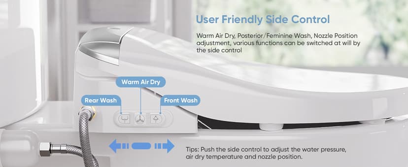 LEIVI Smart Bidet Toilet Seat with Wireless Remote and Side Panel, Multiple Spray Modes, Adjustable Heated Seat, Warm Water and Air Dryer, Auto LED Nightlight, Elongated