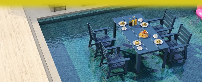GREENVINES 7-Piece Outdoor Dining Set | HDPE | Patio Table and Chairs Sets for 6 | Patio Furniture | All Weather | Umbrella Hole | Blue| for Backyard Poolside Garden