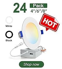 zouzai 24 Pack 6 Inch Ultra-Thin LED Recessed Ceiling Light with Junction Box 5CCT Adjustable Dimmable Can-Killer Downlight - ETL and Energy Star Certified (24 Pack,5CCT, 6 Inch)