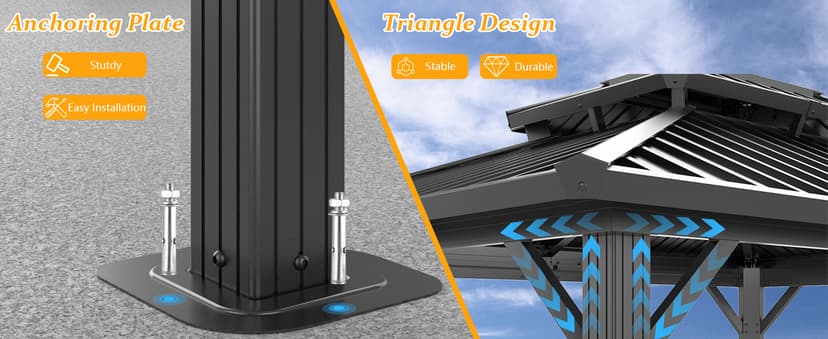 HOTEEL 10x12 Hardtop Gazebo Hot Tub Gazebo with Flame-Retardant Curtain Netting, Heavy Duty Pavilion with Galvanized Steel Double Roof, Aluminum Frame Outdoor Canopy for Patio, Party (2025 Upgraded)