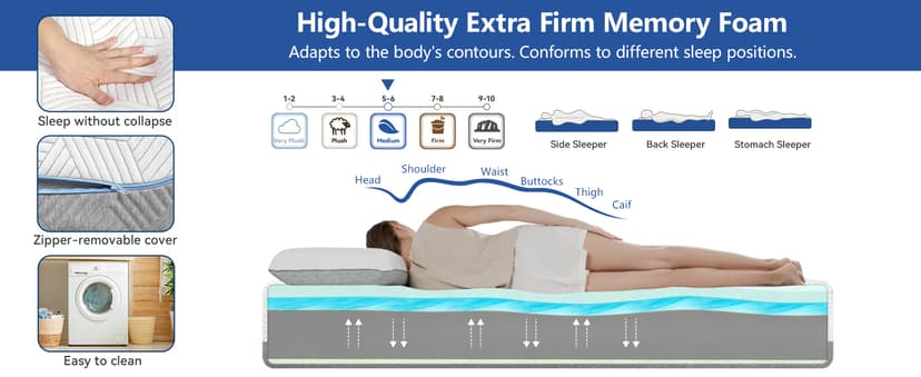 14 Inch King Extra Firm Mattresses with Ice Silk Cover, Cooling Green Tea/Gel Memory Foam Bed Mattress, Firm to Extra Firm Bamboo High Density Mattress for Back Pain, CertiPUR-US, in USA, 80"x76"