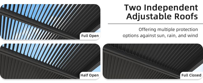 PURPLE LEAF Louvered Pergola 94AS 12' x 16' Outdoor Aluminum Pergola with Adjustable Roof for Deck Backyard Garden Grey Hardtop Gazebo