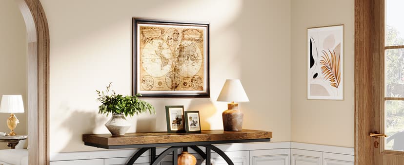 41" Console Table for Entryway, 4-Tier Industrial Narrow Wood Sofa Accent Tables with Circle Storage Shelves for Living Room, Hallway, Foyer (Rustic Brown)