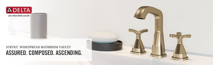 Delta Faucet Stryke Widespread Bathroom Faucet 3 Hole, Gold Bathroom Faucet with Cross Handles, Diamond Seal Technology, Metal Drain Assembly, Champagne Bronze 357766-CZMPU-DST